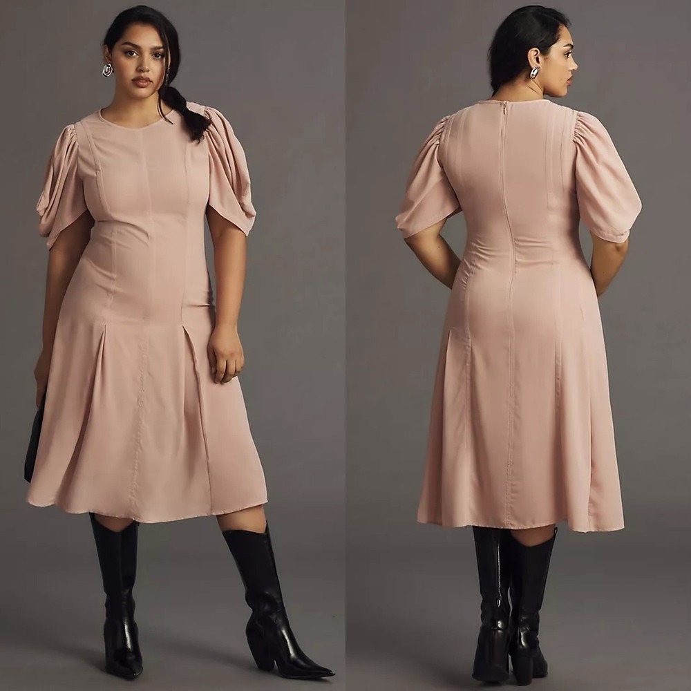 Anthropologie NWT Modern‎ Sheer Midi Dress Violet Ice Pastel Pink Unlined sz 14
